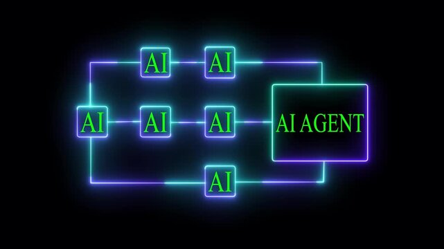 Ai tools or neon box. function for Agentic AI black background. Multi agent AI systems, Smart AI solutions improve efficiency, 4k video.