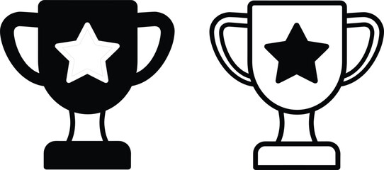 Fototapeta premium Trophy Cup Award Icon Set with Star Symbol for Winner Victory Competition Achievement Success and Championship Vector Illustrations