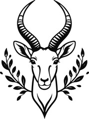 Minimal Antelope Emblem, Bold Black Outline, Elegant Horn Symmetry, Premium Outdoor Vector 1 © mdrubel