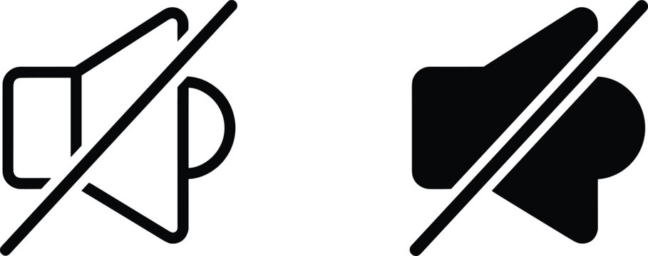 Mute icons set featuring linear and solid speaker symbols with strike through for audio control interface.