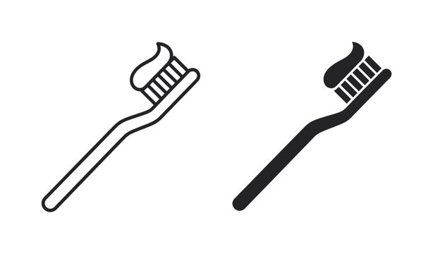 Toothbrush icon in outline and solid style. Vector illustration