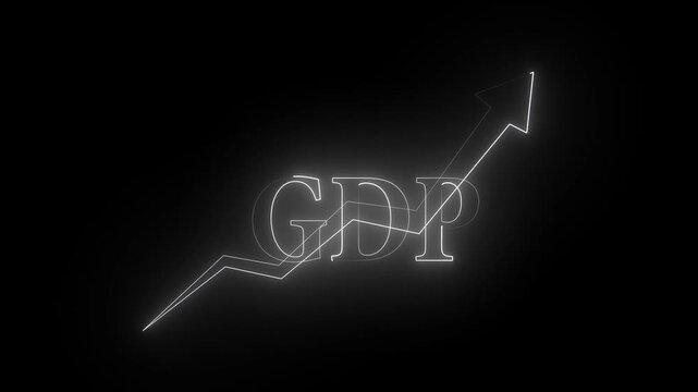 Neon white color GDP Growth Animation with Rising Arrow Graph  4k video