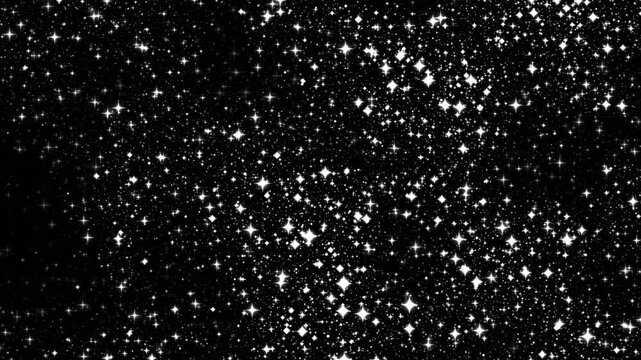 Shining rising white glitter dust star particles twinkling on black background, luxury award ceremony event magic stardust shimmering galaxy bokeh video effects 4k