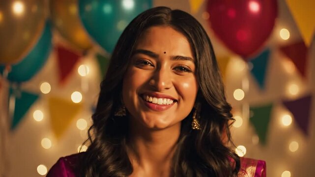 Portrait of a happy Indian woman smiling during a festive celebration
