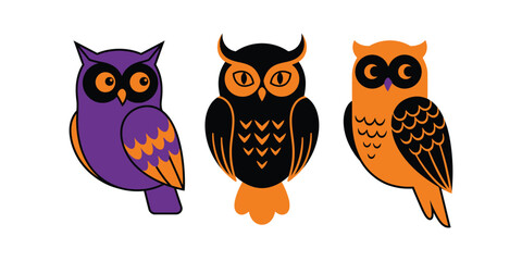 Fototapeta premium Spooky halloween bundle cute owl vector illustrations for fall designs decorations
