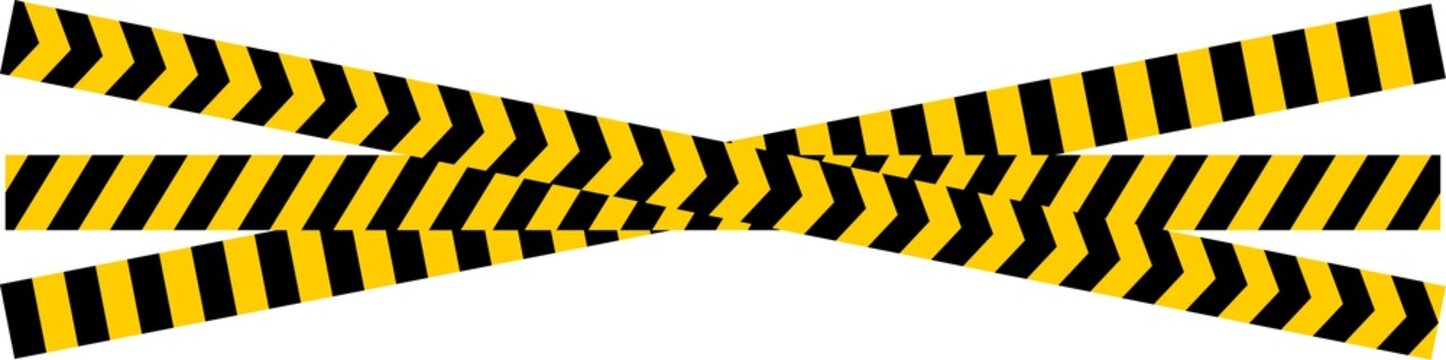 Yellow and black warning tape banner crossed design isolated on transparent background for safety signage