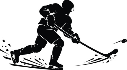 Ice hockey player shooting puck silhouette vector illustration isolated on white background for sports design © MstMahurun