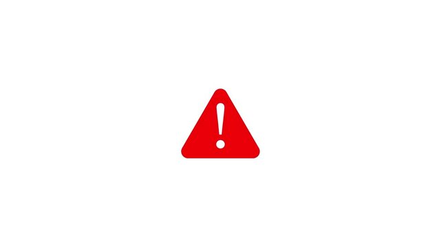 Flat red solid triangle warning sign with white exclamation mark icon with 4k video