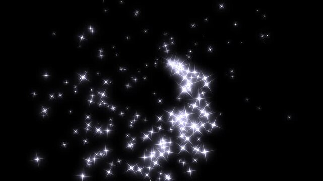 Twinkling white glitter star line blast animation video loop with glowing particle magic spark sparkle flare shine effect asset for cartoon galaxy night sky, christmas overlay black screen. 4k