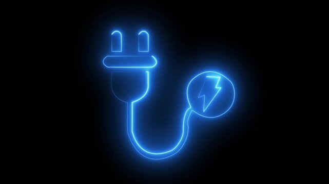 neon power icon animation in black background. neon animation in power icon. 4k video