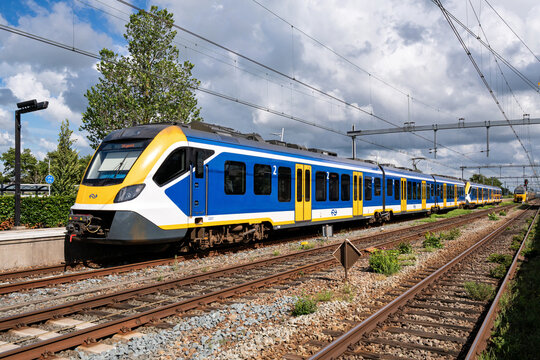 Uitgeest, Netherlands - June 10, 2026: Nederlandse Spoorwegen Sprinter SNG train at Uitgeest railway station