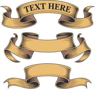 A delightful set of traditional vintage scroll ribbon banners in a generic uncolored style with graceful shapes