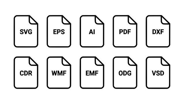 File Icons Representing Various Vector Formats Arranged in Two Rows Featuring Icon, Format, Svg with Eps and Ai Elements for Pdf