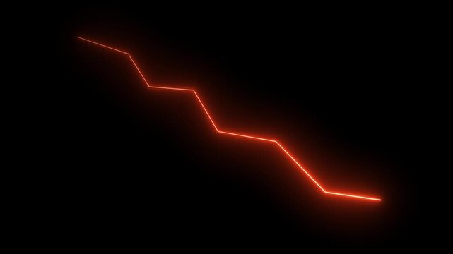 Neon Global business line animation. Abstract glowing neon line business graph growth arrow to down arrow. 4k video