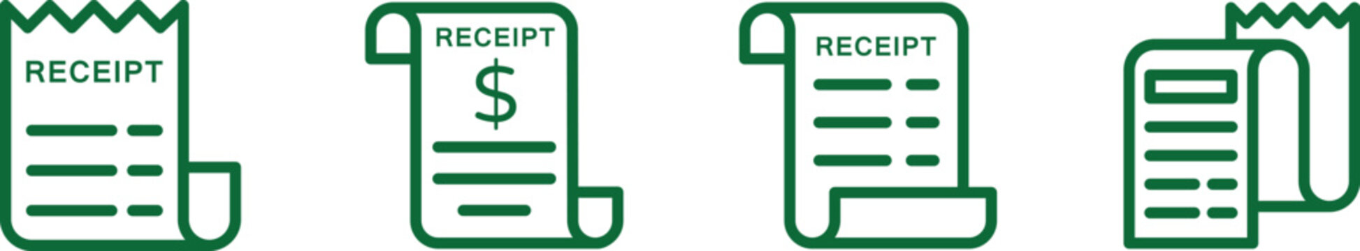 Flat receipt icons in green color style