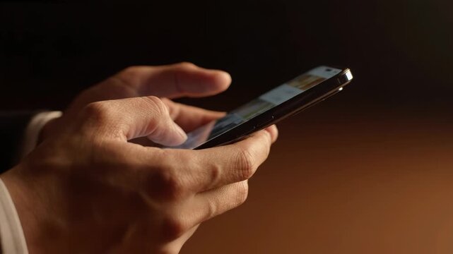 Closeup of a person using a smartphone in a dark environment