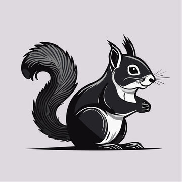 &Eacute;cureuil stylis&eacute; noir et blanc, illustration graphique moderne d&rsquo;animal forestier