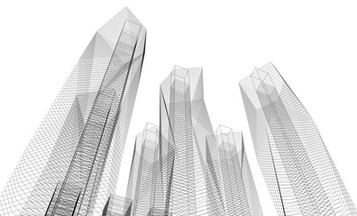 Fototapeta premium Architectural buildings in the city. Vector 3d illustration