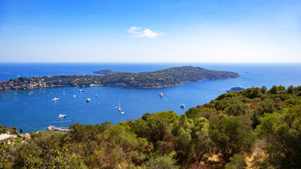 Fototapeta premium Saint-Jean-Cap-Ferrat peninsula view on French Riviera coastline, Provence-Alpes-Côte, France, Europe.