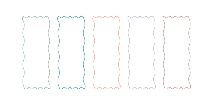 Set of rectangle frames with wavy edges. Zigzag wavy edges, rectangles, photo frames, text boxes, tags, labels. vector illustration.