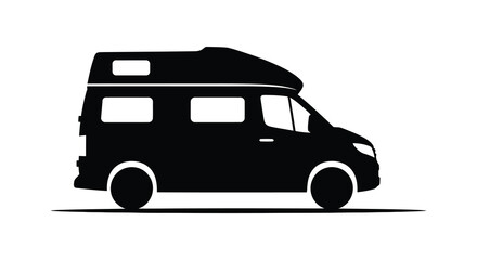 Fototapeta premium Camper Van Silhouette On White Background Minimalist Transportation Design