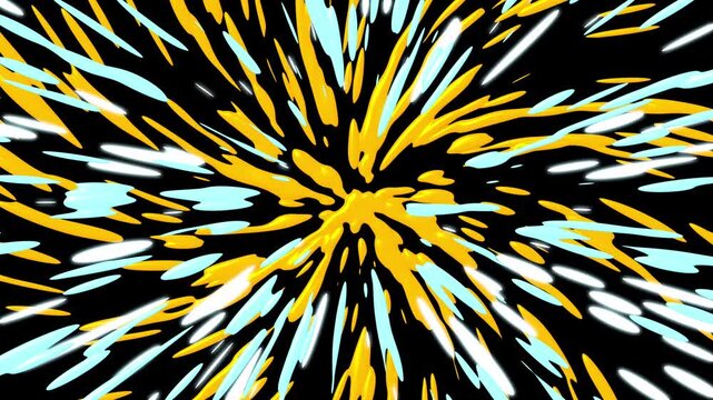 Flash explosion animation FX, manga style glowing sparks energy burst, blast explosion on black screen with anime hit impact effects and soft glowing energy transition overlay 4K animation