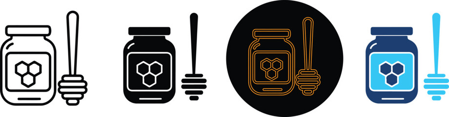 Set of Four Honey Jar and Dipper Icons © Emran Hossain