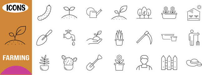 Gardening and farming line icons. plant icon set, sprout icon set, shovel icon set © Birat