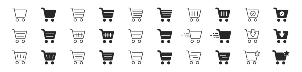 Shopping cart icon set in outline style with editable stroke for ecommerce and retail © Виталий Опришко