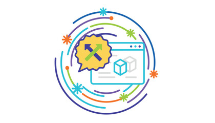 Fototapeta premium Abstract icon graphic showing web product development, customization, and three-dimensional block design.