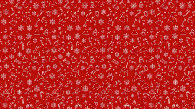 Seamless pattern with christmas holiday icons in red and white colors