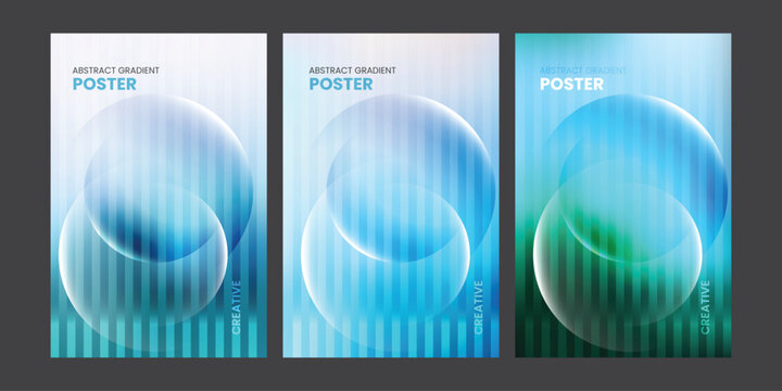 Modern Blue Abstract Glass Sphere Gradient Poster Background Template Set
