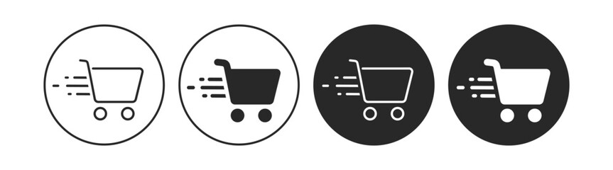 Shopping cart icon set with fast delivery in outline and solid circle styles © Виталий Опришко