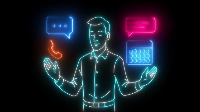 Glowing Neon Technology Icon, Innovation and Digital Advancement Symbol, HD Motion Graphic Animation a person representing thinking and emotions .4k animation.