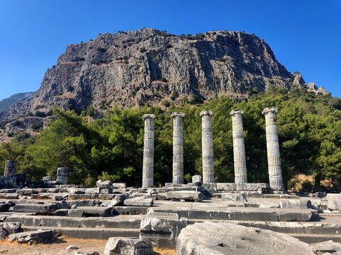 Greek Temple of Athena in Priene Ancient City, Aydın, Turkey