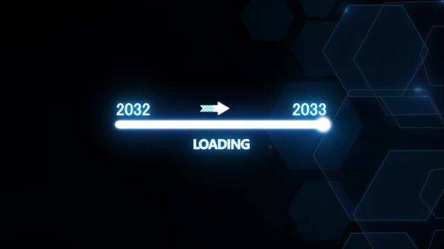 Futuristic progress bar loading 2032 to 2033 digital countdown animation technology