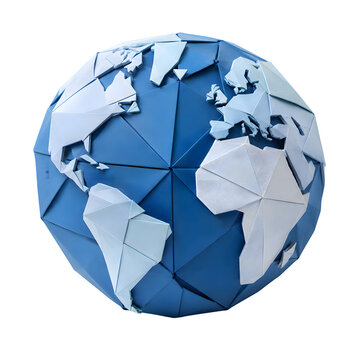 Folded Origami Globe with Interconnected Paper Continents Isolated on Transparent PNG