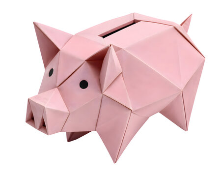 Folded Origami Piggy Bank with Coin Slot Isolated on Transparent PNG
