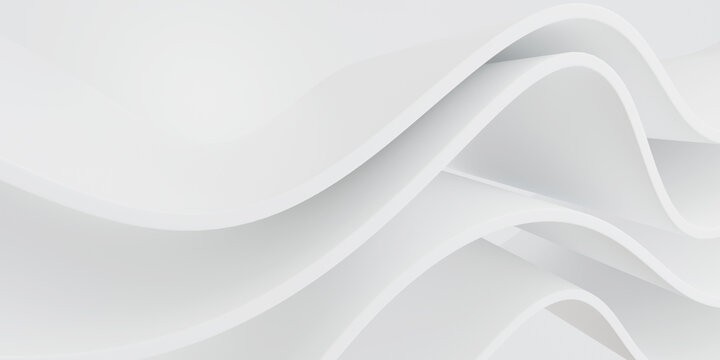 Abstract white curved architectural wall background with smooth wave lines and subtle shadows for modern minimalist design presentation.