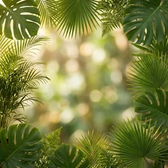 Tropical palm leaves and monstera creating a vibrant green border tropical, palm leaves, monstera, green, border, frame, nature, exotic, jungle © Doley Design
