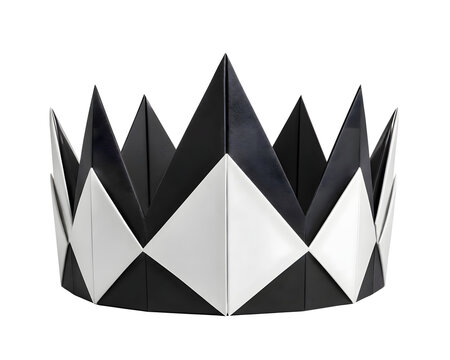 Origami Crown Sculpted from Black and White Paper Folds Isolated on Transparent PNG