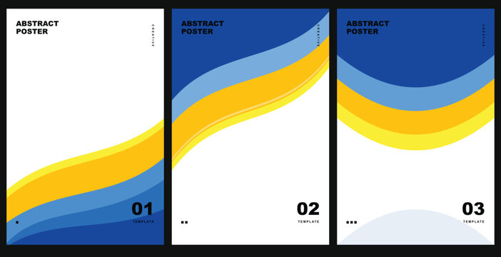 Abstract poster templates with blue and yellow wavy shapes