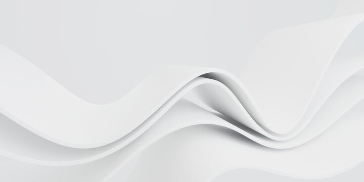 Dynamic white abstract background with flowing wave curves and soft shadows, ideal for modern architectural presentation banner.