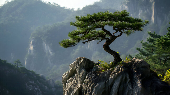 mountain landscape with fog