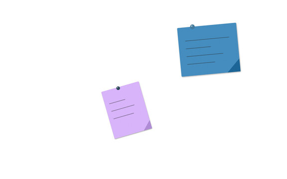 Two separate colored sticky notes pinned to white surface with reminder stationery business planning