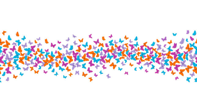 Colorful butterflies flying in a wide horizontal stream
