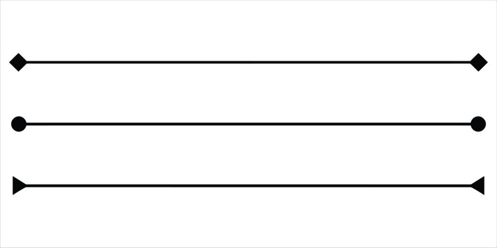 Three horizontal lines with varied geometric end caps on white background Keywords: line, horizontal, separator, divider, graphic