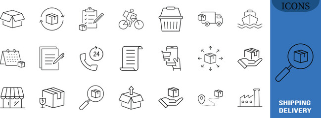Fototapeta premium Logistics shipping and delivery icons. box icon set, truck icon set, basket icon set