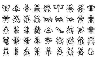 Insect Outline Icons Set of 36 Editable Stroke Linear Vector Collection for Nature Biology and Entomology © nezam