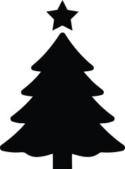 Fototapeta premium Black silhouette of a christmas tree with star topper minimalist design
